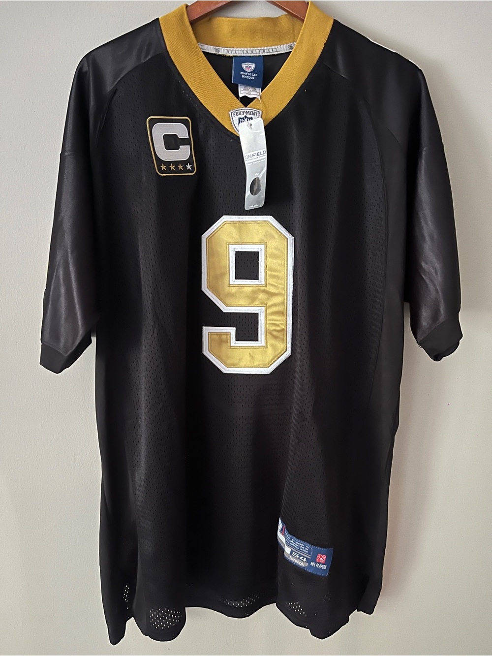 Reebok Black Football Jersey with Gold Number 9